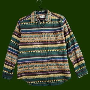 Vtg Cabin Creek Shirt Womens M Petite Long Sleeve Southwest Print Button Down